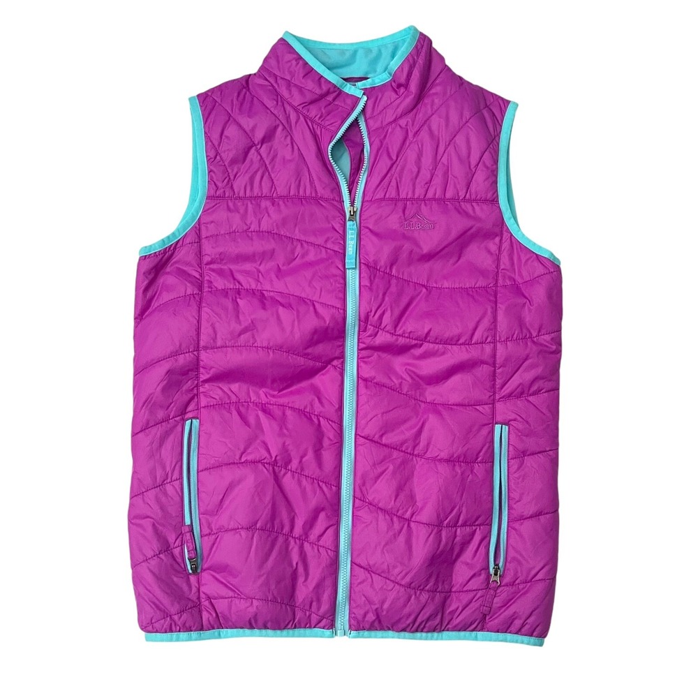 LL Bean Puffer Vest Girls XL 18 Purple Primaloft Quilted Double Up Camping Layer